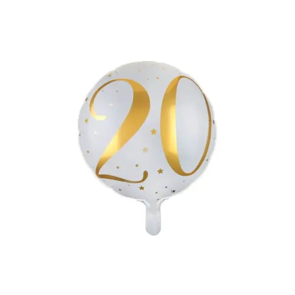 Ballon Anniversaire - Blanc et Or - 20 ans