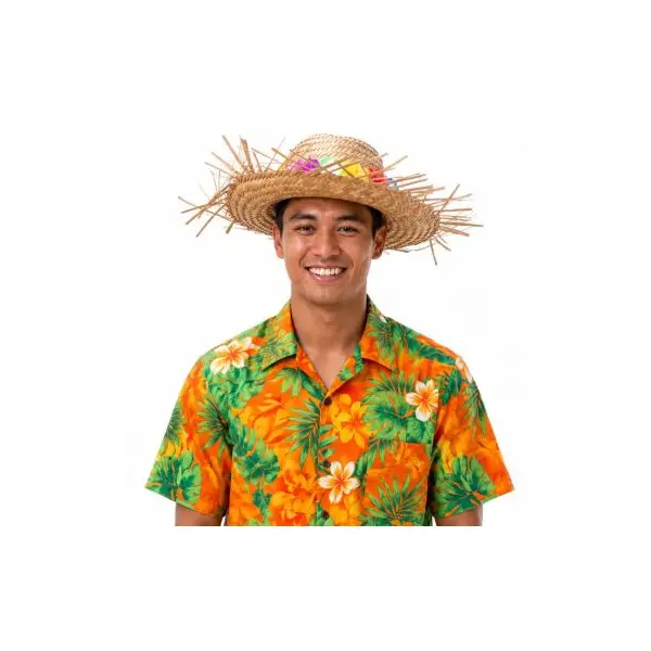Chapeau de paille Hawaïen avec fleurs