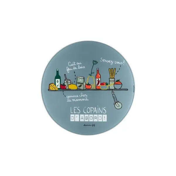 Plat à Pizza et sa Roulette "Les Copains d'Abord" Gris - Derrière La Porte