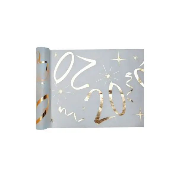 Chemin de Table Anniversaire - Blanc et Or - 20 ans