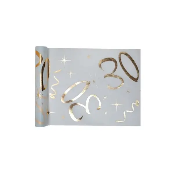 Chemin de Table Anniversaire - Blanc et Or - 30 ans