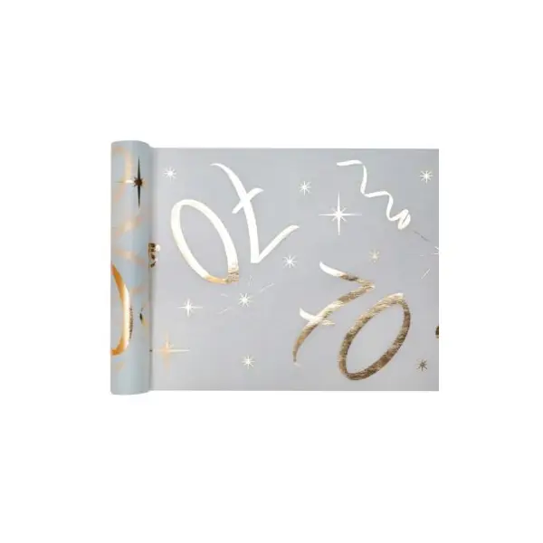 Chemin de Table Anniversaire - Blanc et Or - 70 ans