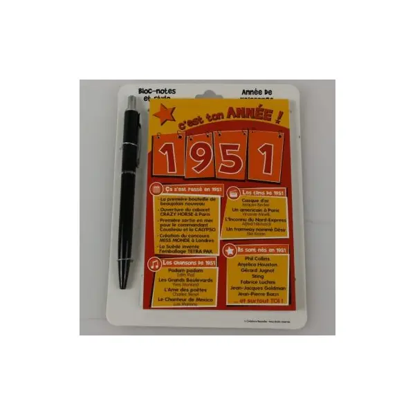 Bloc-notes et Stylo Année de naissance 1951