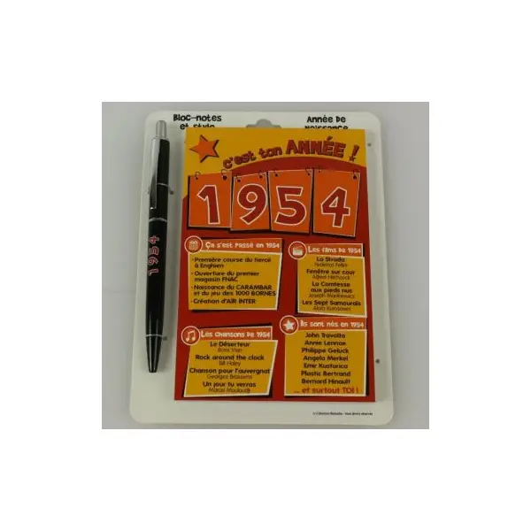 Bloc-notes et Stylo Année de naissance 1954