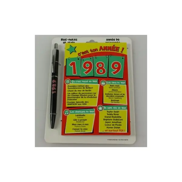 Bloc-notes et Stylo Année de naissance 1989