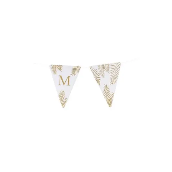 5 Fanions Blancs et Paillettes Or "M " - Fougère
