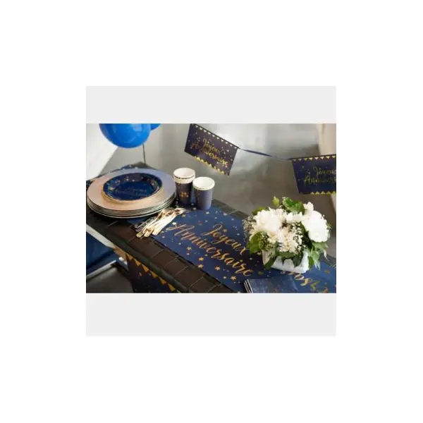 10 Gobelets en Carton "Joyeux Anniversaire" Bleu Marine Métallisé