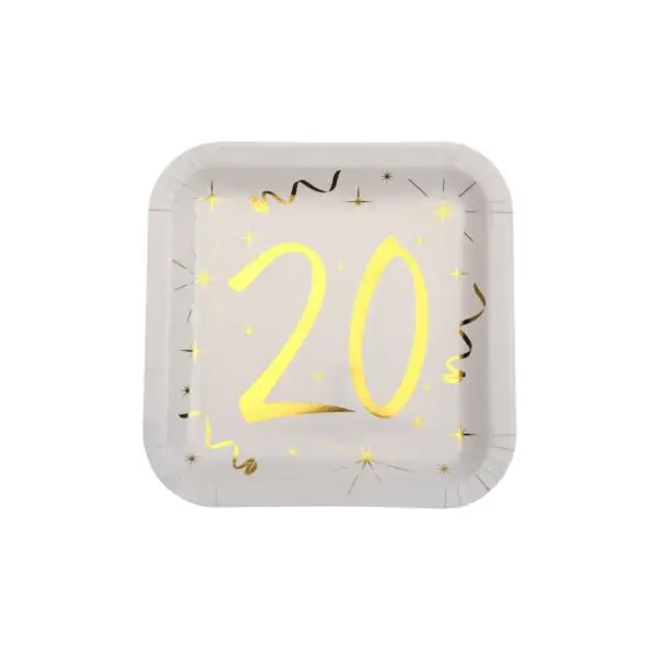 20 Serviettes en Papier Anniversaire - Blanc et Or - 80 ans
