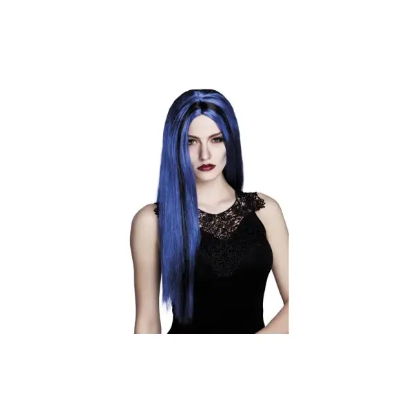 Perruque longue "Witch" - Bleu/Noir