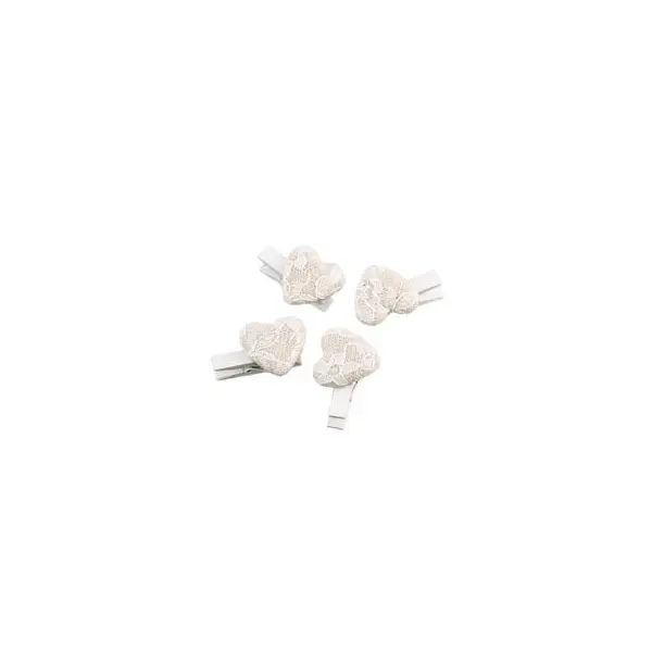 6 Pinces coeurs en lin et dentelle