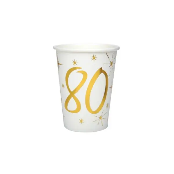 10 Gobelets en Carton Anniversaire - Blanc et Or - 70 ans