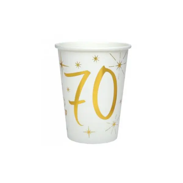 10 Gobelets en Carton Anniversaire - Blanc et Or - 70 ans
