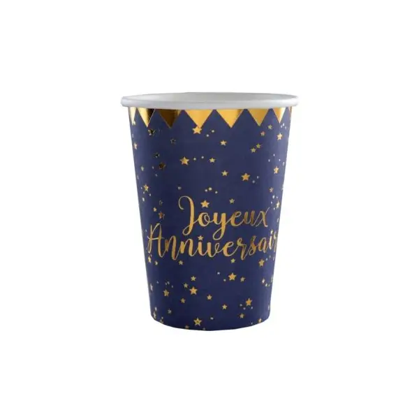 10 Gobelets en Carton Anniversaire - Blanc et Or - 70 ans