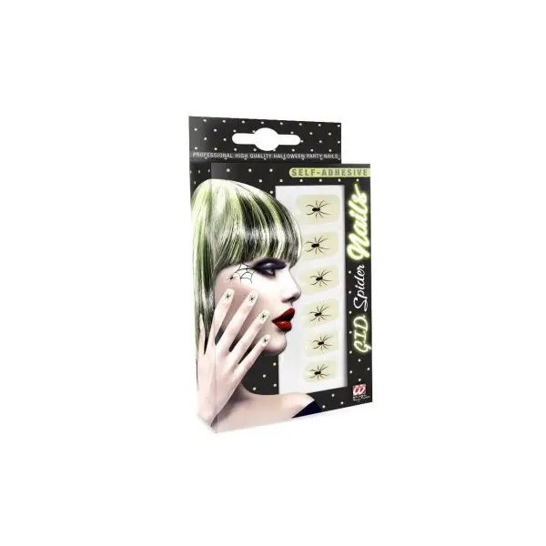 Kit de 12 Faux Ongles pour Halloween - Araignées - Phosphorescent