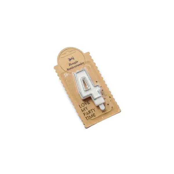 Bougie Chiffre 4 Pailleté Argent
