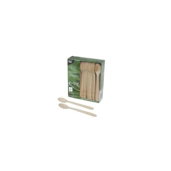 100 Cuillères à Café - Bois - Pure - 11 cm
