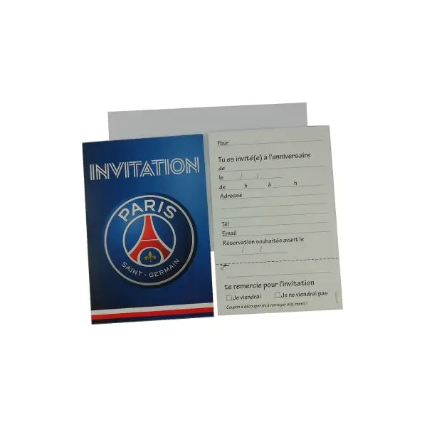 6 cartes d’invitation en carton avec enveloppes - 14 x 10 cm - PSG