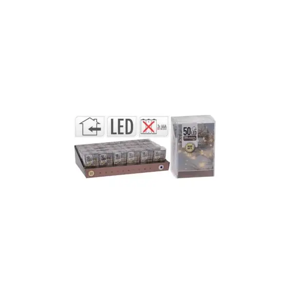 Guirlande de 50 Leds pour intérieur avec fonction minuterie - Blanc Chaud - 5 m