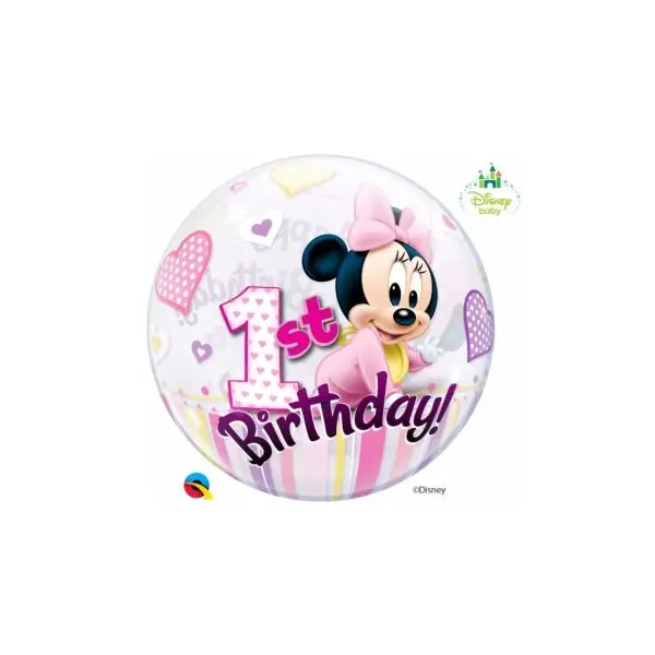 Ballon Bulle - 1er Anniversaire - Bébé - Minnie - 56 cm