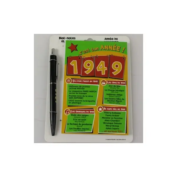 Bloc-notes et Stylo Année de naissance 1949