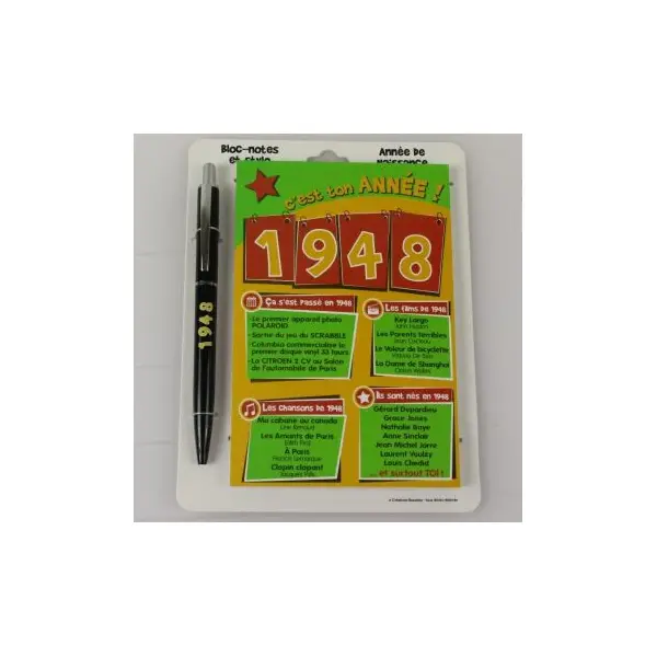Bloc-notes et Stylo Année de naissance 1965