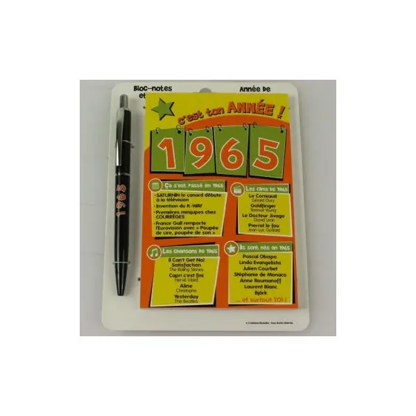 Bloc-notes et Stylo Année de naissance 1965