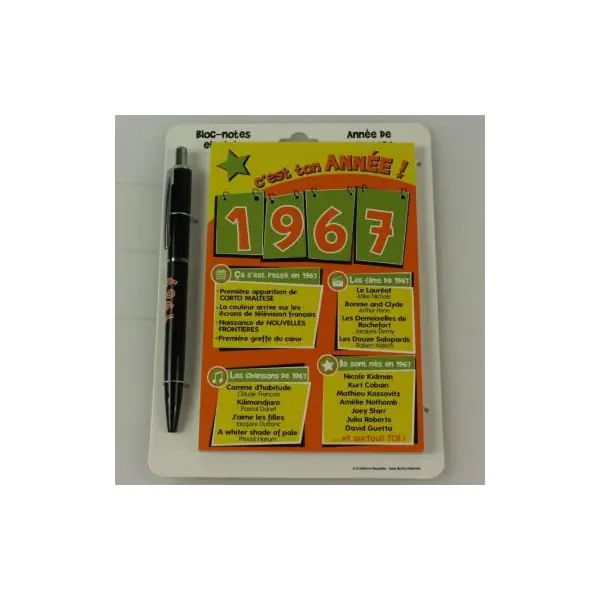 Bloc-notes et Stylo Année de naissance 1967