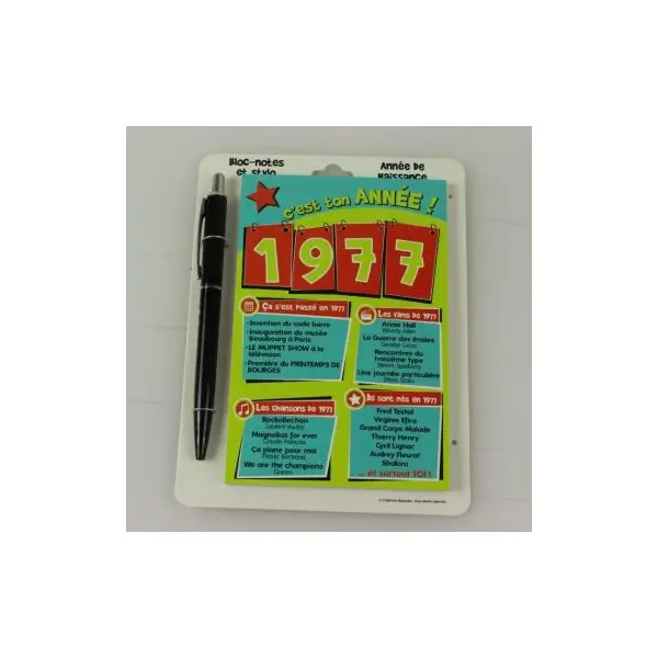 Bloc-notes et Stylo Année de naissance 1977