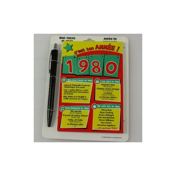 Bloc-notes et Stylo Année de naissance 1980