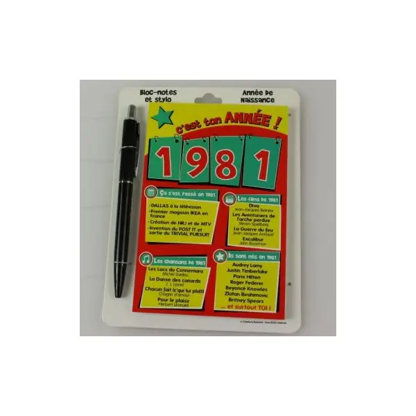 Bloc-notes et Stylo Année de naissance 1981