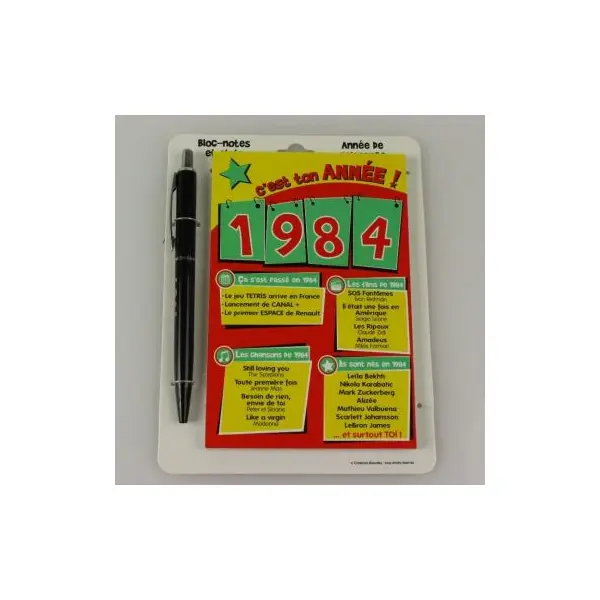 Bloc-notes et Stylo Année de naissance 1984