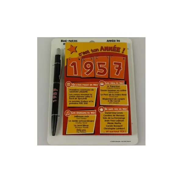 Bloc-notes et Stylo Année de naissance 1984