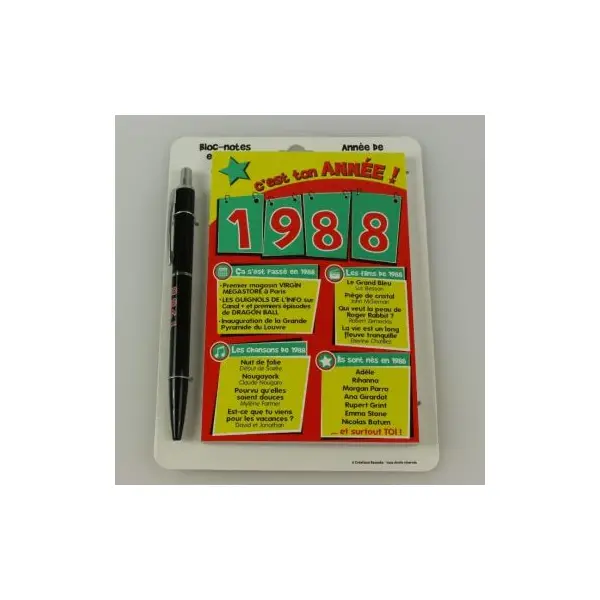 Bloc-notes et Stylo Année de naissance 1988