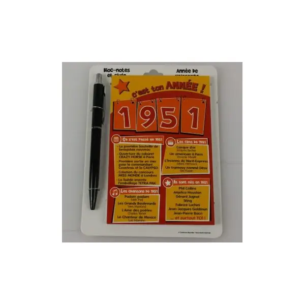 Bloc-notes et Stylo Année de naissance 1988