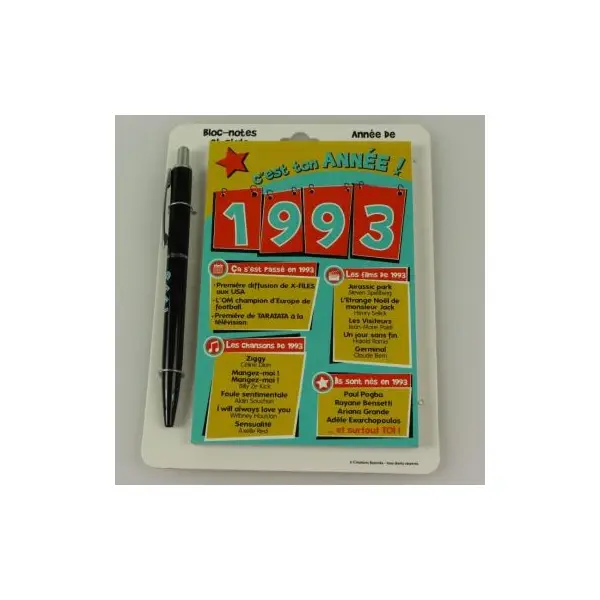 Bloc-notes et Stylo Année de naissance 1993