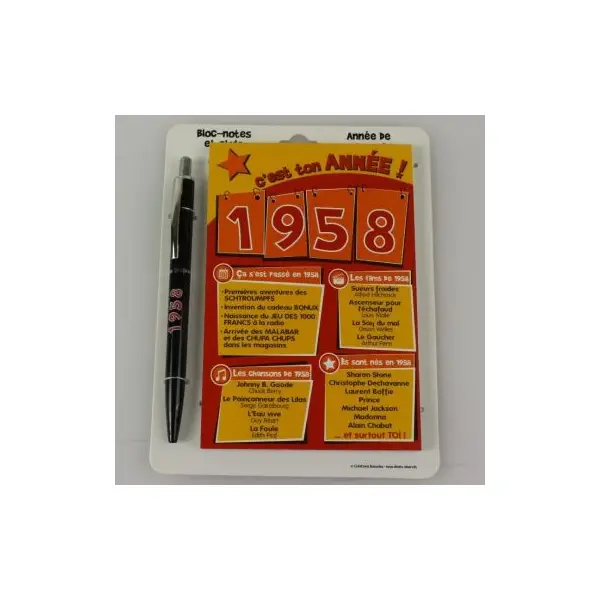 Bloc-notes et Stylo Année de naissance 1958