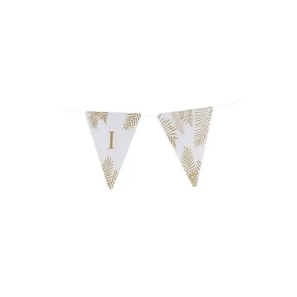 5 Fanions Blancs et Paillettes Or " I " - Fougère