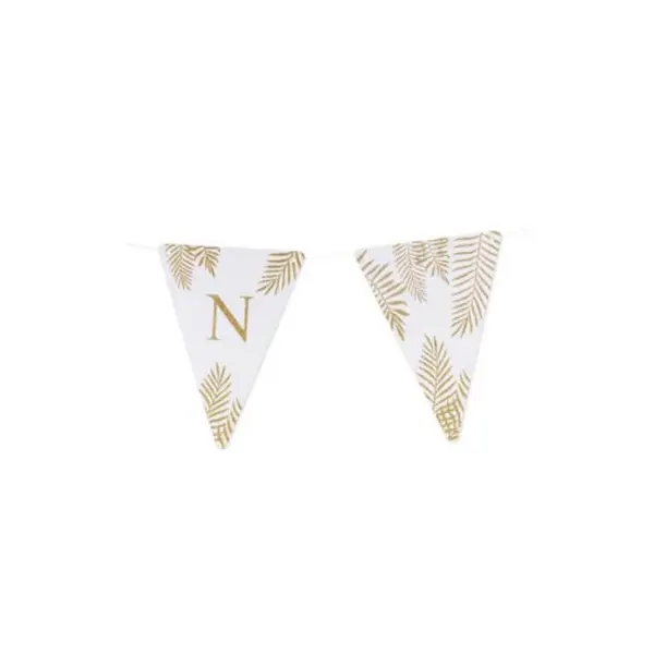 5 Fanions Blancs et Paillettes Or " N " - Fougère