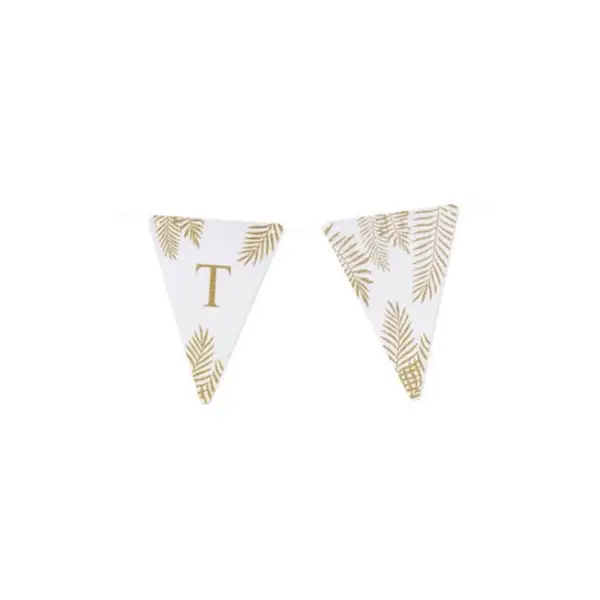 5 Fanions Blancs et Paillettes Or " T " - Fougère