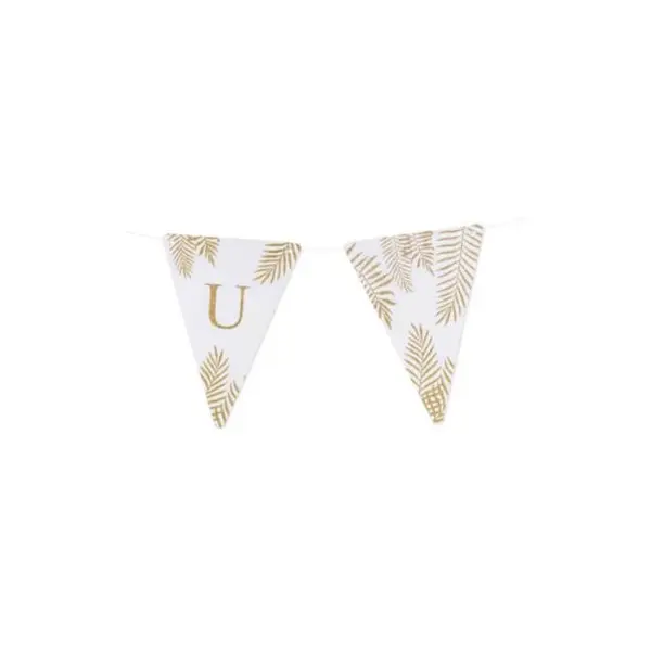 5 Fanions Blancs et Paillettes Or " U " - Fougère