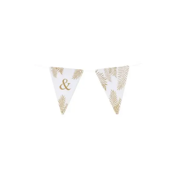 5 Fanions Blancs et Paillettes Or " & " - Fougère