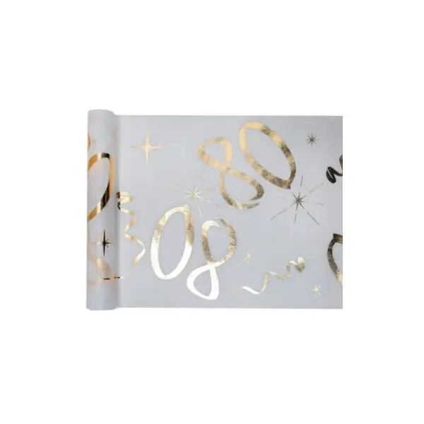 Chemin de Table Anniversaire - Blanc et Or - 80 ans