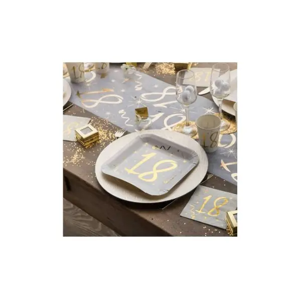Chemin de Table Anniversaire - Blanc et Or - 80 ans