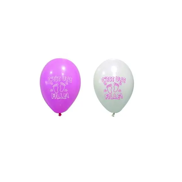 8 Ballons de Baudruche Blanc et Rose - C'est Une Fille