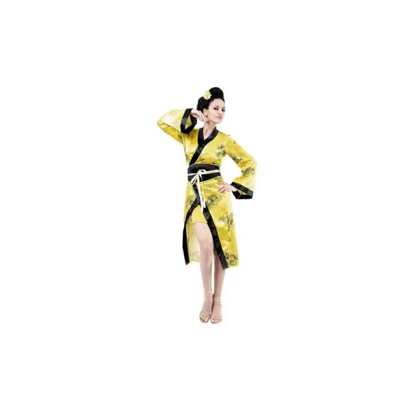 Chapeau Chinois Satin Jaune avec Tresse