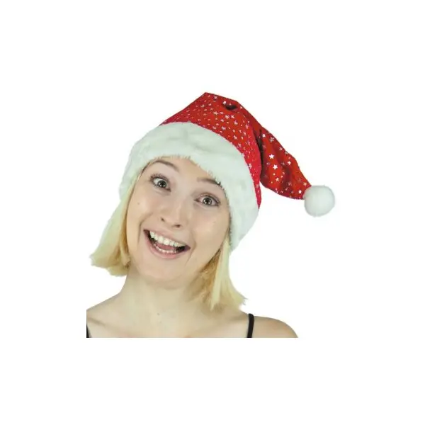 Bonnet de Père Noël à Etoiles- Lumineux - Adulte