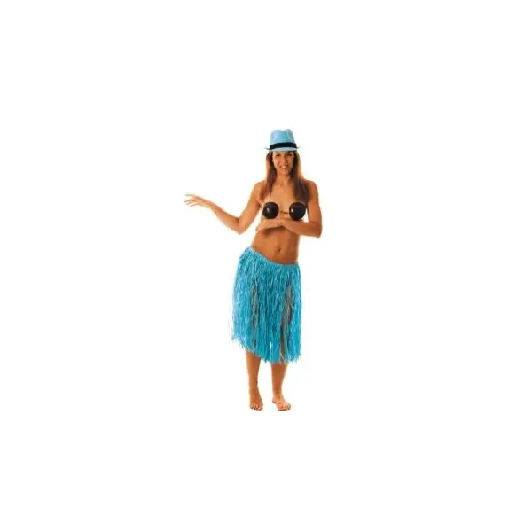 Jupe Hawaïenne Mi-Longue Raffia 60 cm - Bleu