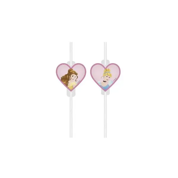 4 Pailles en Papier - Médaillon - Princesses Disney - Belle et Cendrillon