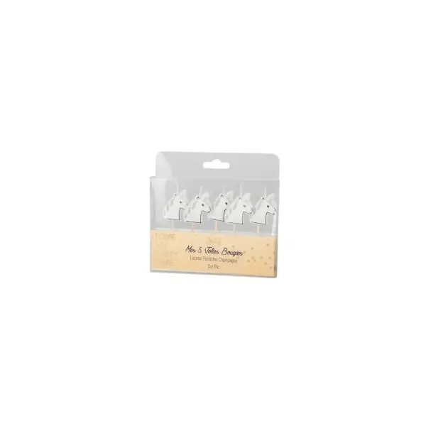 Kit de 5 Bougies sur pic de Licorne à paillettes dorées