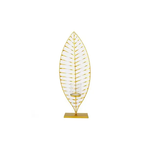 Photophore Feuille dorée sur Pied - 57x22cm